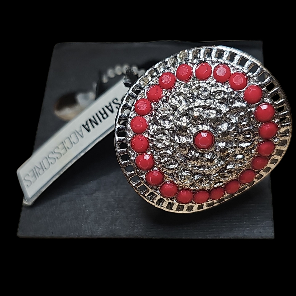 Sarina Accessories Red and Silver Adjustable Ring